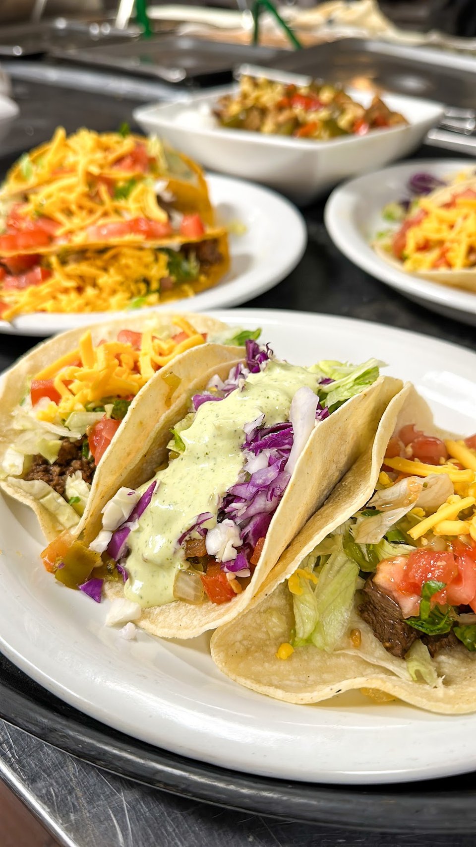 Restaurant menu with Mexican dishes and salads.