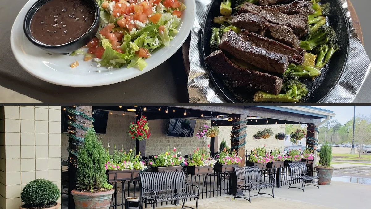 Plates of tacos, salad, and warm appetizers.